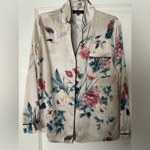 Lea & Viola Floral Print Women's Pijama Style Shirt sz S